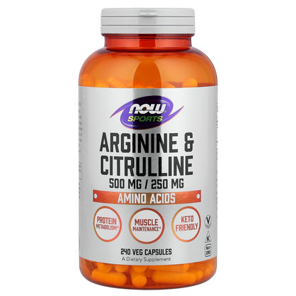 NOW Sports Nutrition, Arginine & Citrulline 500 mg/ 250 mg, Amino Acids, 240 Veg Capsules