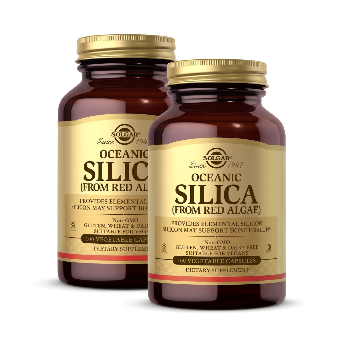 Solgar Oceanic Silica from Red Algae 25 mg,100 Vegetable Capsules - Excellent Source of Calcium,Supports Bone Health - Non-GMO,Vegan,Gluten Free,Dairy Free,Kosher - 50 Servings,(Pack of 2)