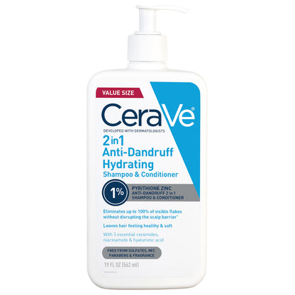 CeraVe 2 In 1 Hydrating Anti Dandruff Shampoo And Conditioner, 19 Fl Oz