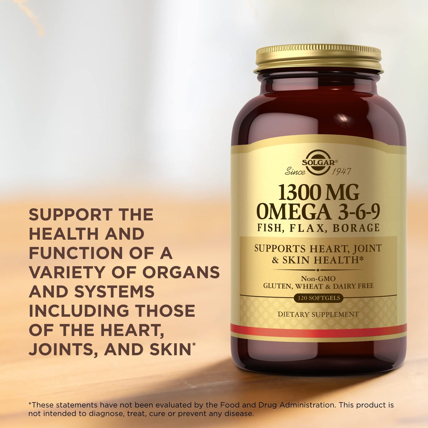 Solgar 1300 mg Omega 3-6-9, 120 Softgels (Pack of 3) - Fish Oil Supplement - Support for Joint & Skin Health - Includes Flaxseed & Borage - Contains EPA & DHA Omega 3 Fatty Acids - 120 Total Servings