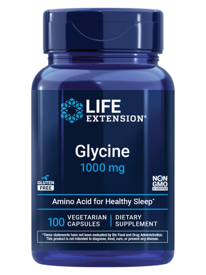 Life Extension Glycine, 1000 mg, Amino Acid that Promotes Healthy Sleep, Gluten-Free, Non-GMO, Vegetarian, 100 Capsules