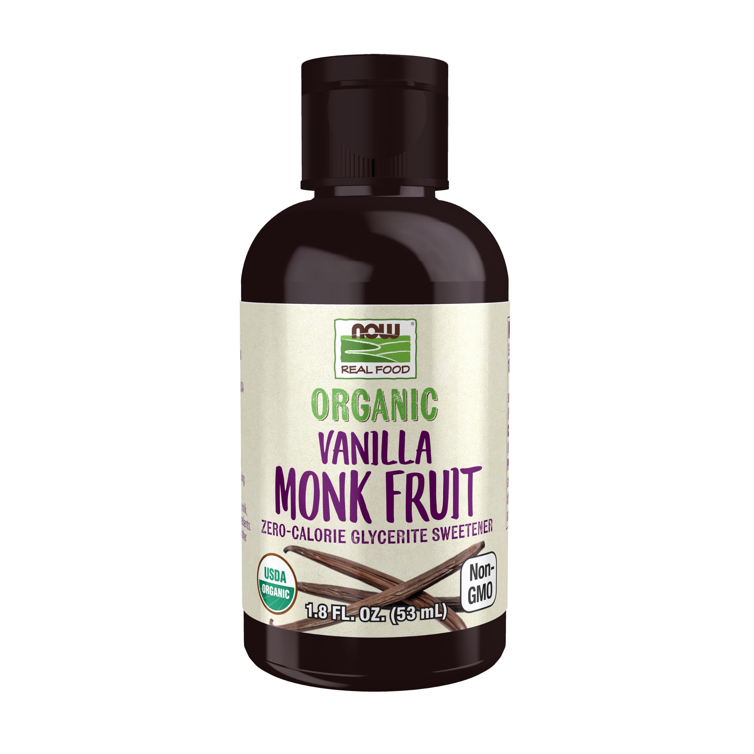 NOW Foods, Organic Liquid Monk Fruit, Vanilla, Zero-Calorie Sweetener, 1.8-Ounce