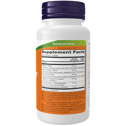NOW Supplements, AlliBiotic CF™, with Garlic Extract, Olive Leaf Extract, Elderberry & Oregano, Non-Drowsy Formula, 60 Softgels