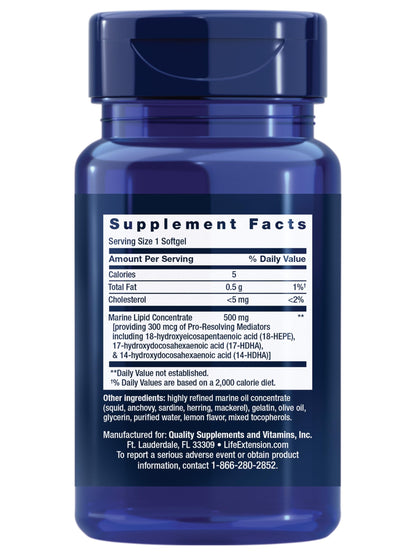 Life Extension Pro-Resolving Mediators, 18-HEPE, 17-HDHA, 14-HDHA, Supports The Body’s Natural Post-inflammatory Response, Gluten Free, Non-GMO, 30 softgels