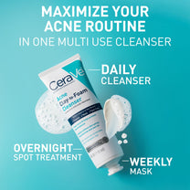 CeraVe Clay to Foam Acne Face Wash, Salicylic Acid Spot Treatment, 4 Oz
