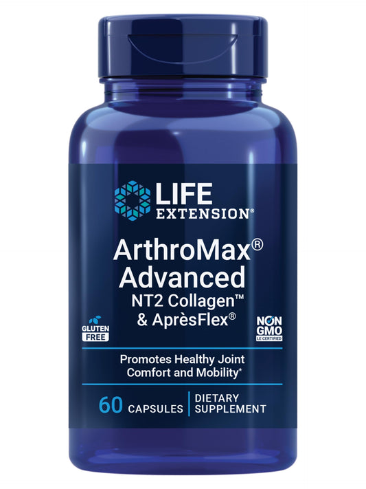 Life Extension ArthroMax® Advanced NT2 Collagen™ & AprèsFlex®, glucosamine sulfate, Boswellia (Indian Frankincense), Joint Health, Mobility, Gluten-Free, Non-GMO, 60 Capsules