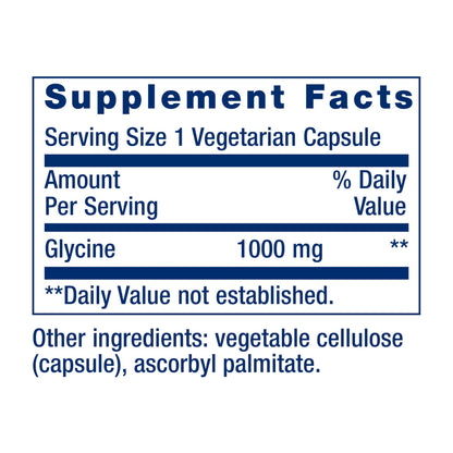 Life Extension Glycine, 1000 mg, Amino Acid that Promotes Healthy Sleep, Gluten-Free, Non-GMO, Vegetarian, 100 Capsules
