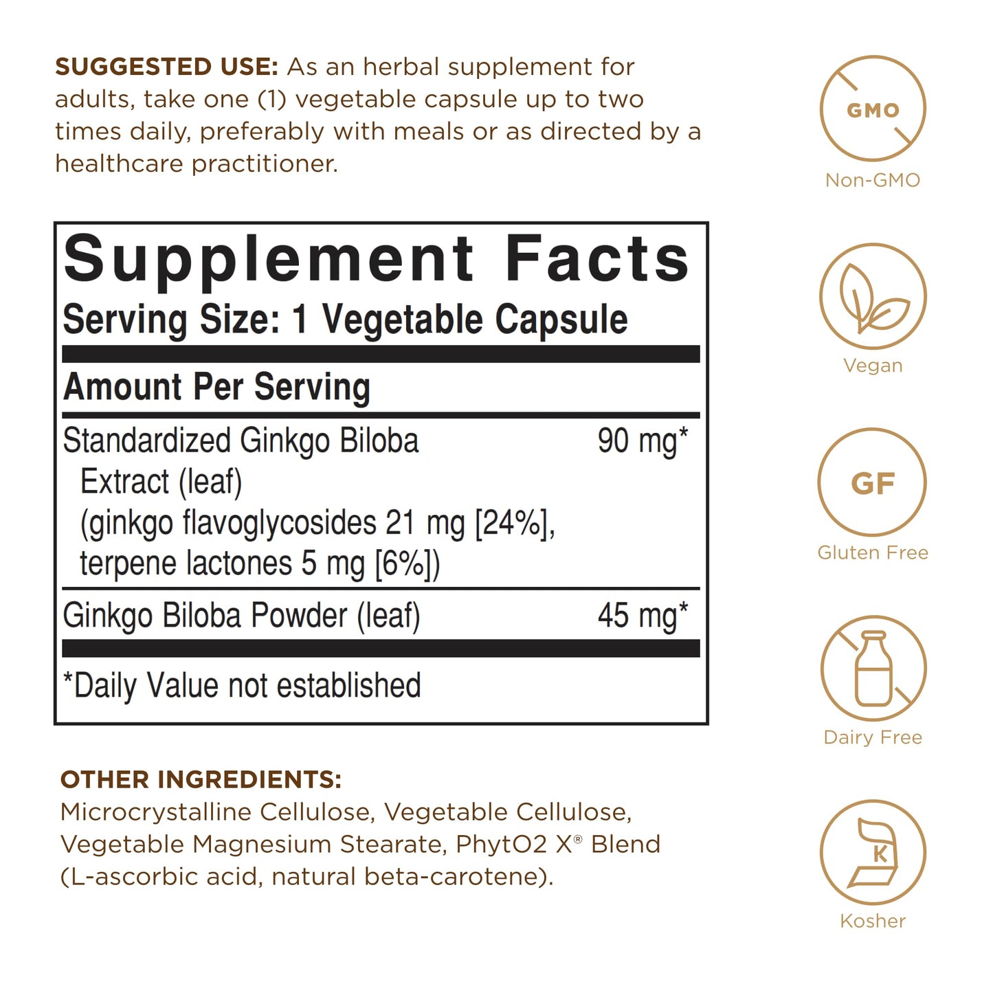 Solgar Ginkgo Biloba Leaf Extract - 180 Vegetable Capsules - Standardized Full Potency (SFP) - Non-GMO, Vegan, Gluten Free, Dairy Free, Kosher - 180 Servings