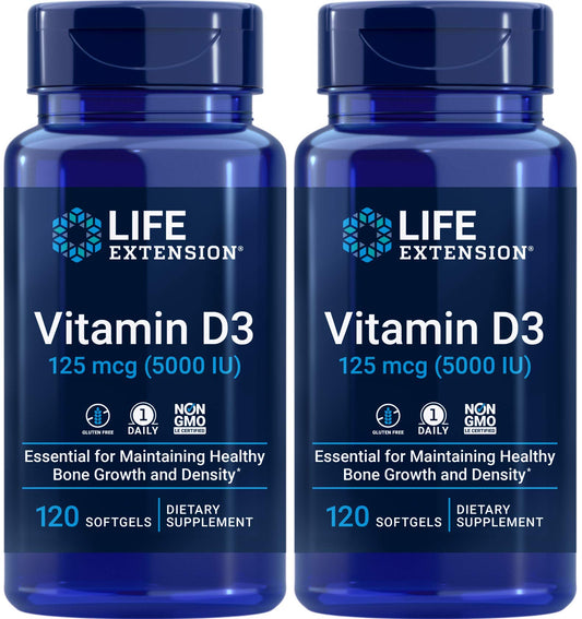 Life Extension Vitamin D3 5000 IU, 120 Softgels (Pack of 2)