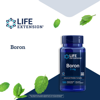Life Extension Boron 3 mg, Vitamin B2, Supports Healthy Bones, Optimal Bone Metabolism, Immune Function, Nervous System Health, Gluten Free, Non-GMO, Vegetarian, 100 Capsules (Pack of 2)