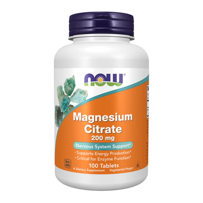 NOW Foods Supplements, Magnesium Citrate 200 mg, Enzyme Function*, Nervous System Support*, 100 Tablets