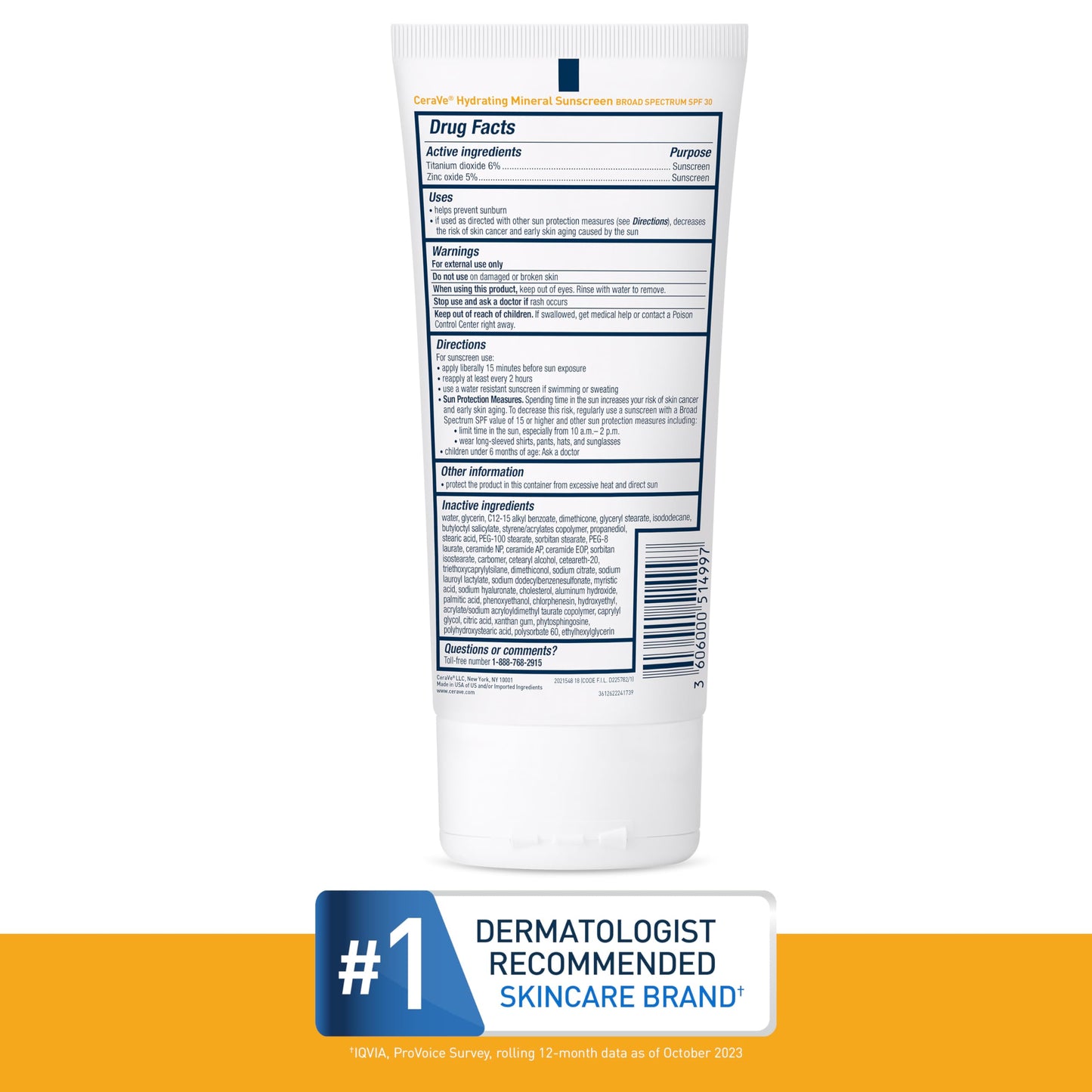 CeraVe Hydrating Mineral Sunscreen SPF 30 with Hyaluronic Acid, 5oz