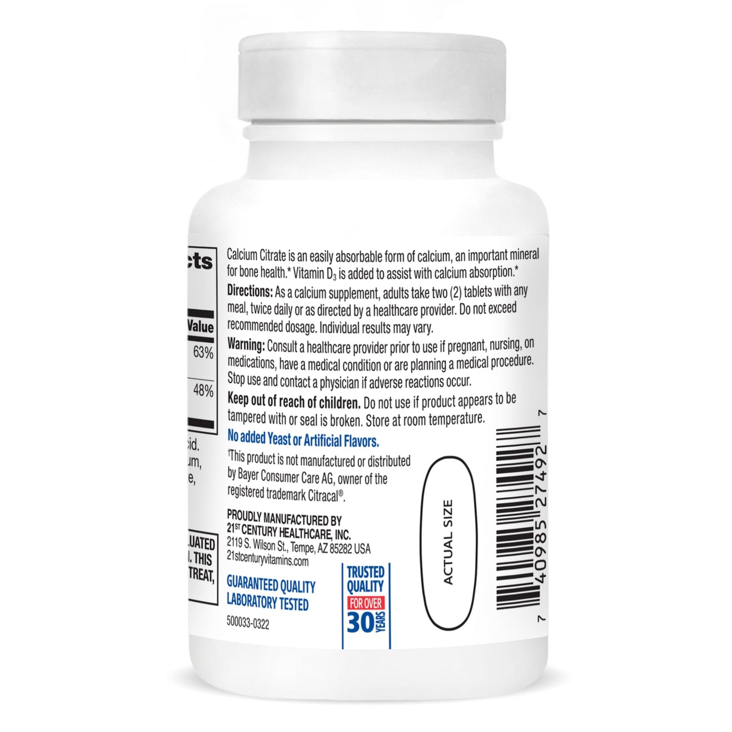 21st Century Calcium Citrate Plus D Maximum Caplets, 75 Count