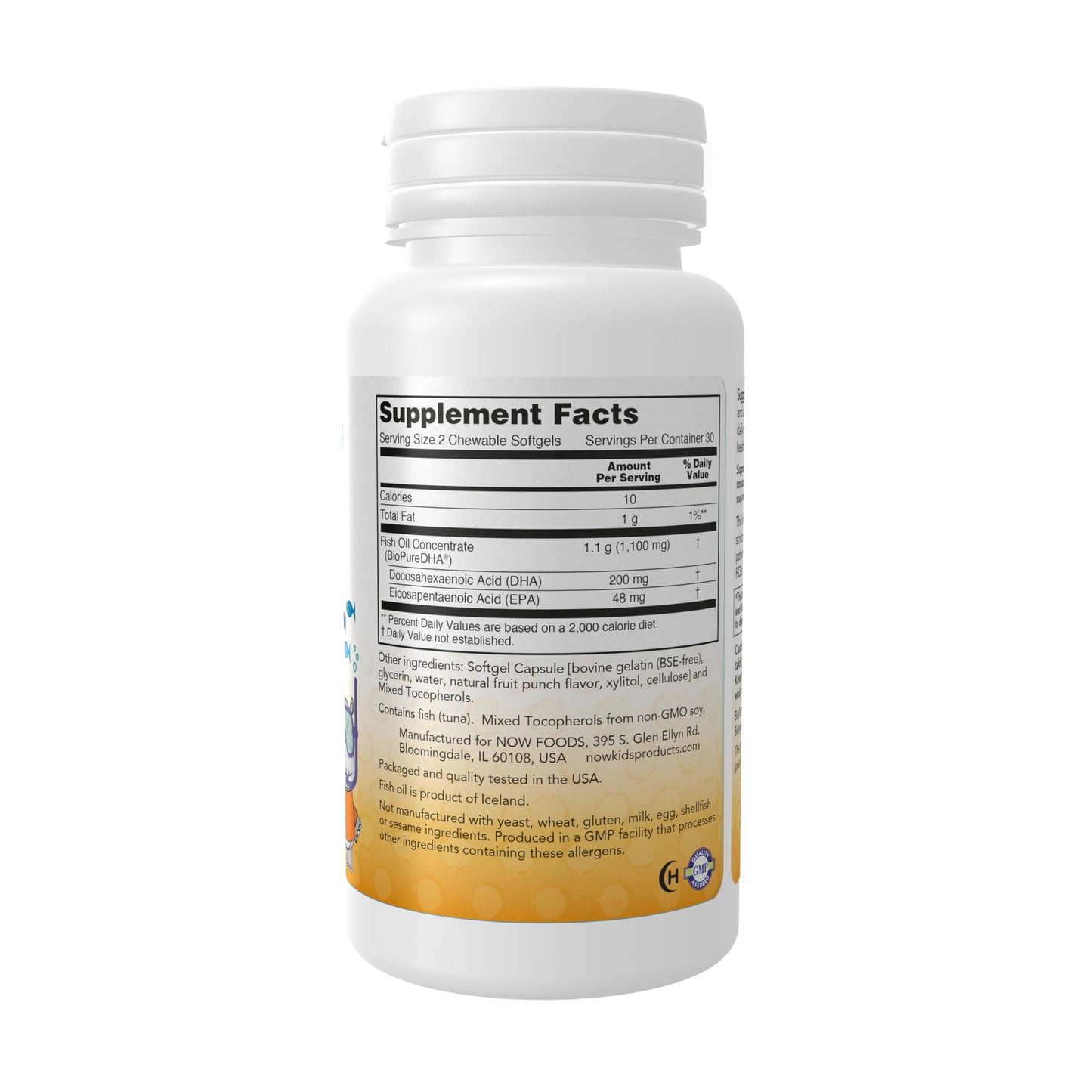 NOW Foods Supplements, DHA Kids 100 mg, Supports Brain Health*, Fruit Flavor, 60 Chewable Softgels, packaging may vary