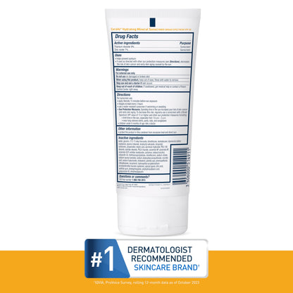 CeraVe Hydrating Mineral Sunscreen SPF 50 Face Sunscreen, Travel Size 2.5oz
