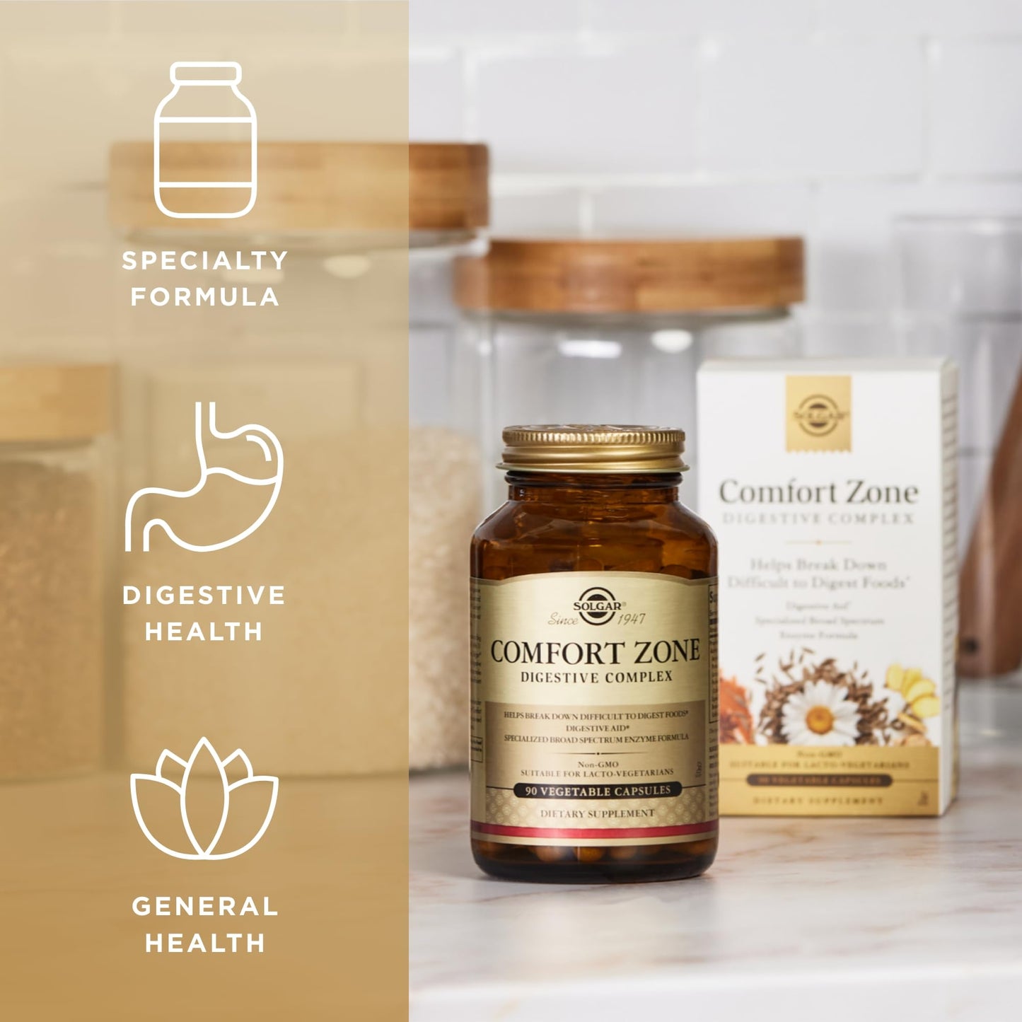 Solgar Comfort Zone Digestive Complex - 90 Vegetable Capsules - Enzymes to Support the Body’s Natural Digestive Process & Break Down Difficult-to-Digest Foods - Kosher - 90 Servings