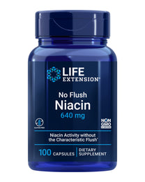 Life Extension No Flush Niacin, B3 for Heart Health, Cholesterol & Energy Support, Non-GMO, Gluten-Free, 100 Capsules