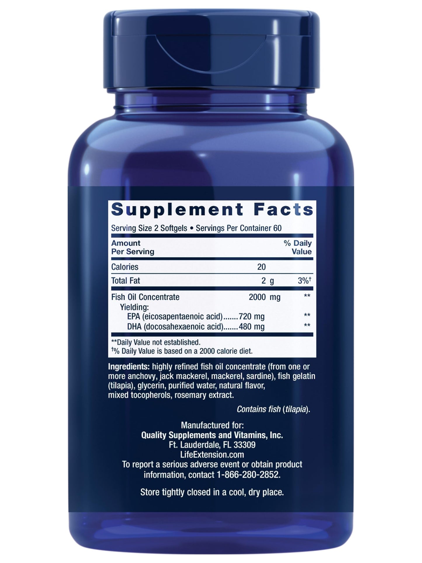 Life Extension Mega EPA/DHA, Omega-3 Fatty acids, Heart & Brain Health, Non-GMO, Gluten-Free, 120 softgels