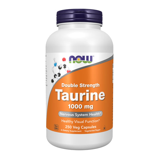 NOW Foods Supplements, Taurine 1,000 mg, Double Strength, Nervous System Health*, 250 Veg Capsules