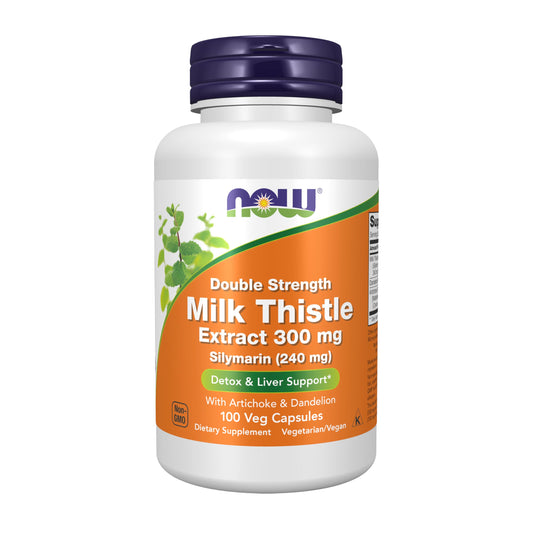 NOW Foods Supplements, Silymarin Milk Thistle Extract 300 mg with Artichoke and Dandelion, Double Strength, Supports Liver Function*, 100 Veg Capsules