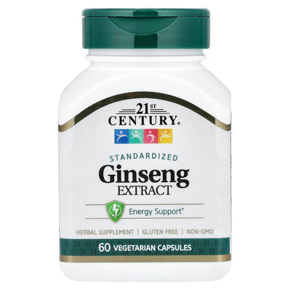 21st Century Ginseng Extract 200mg Capsules, Energy & Vitality, 60 Count