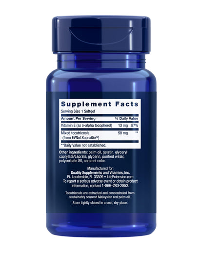 Life Extension Super Absorbable Tocotrienols, Vitamin E as D-Alpha tocopherol, Mixed tocotrienols, Support Hair Growth, Brain Function, Gluten-Free, Non-GMO, 60 softgels