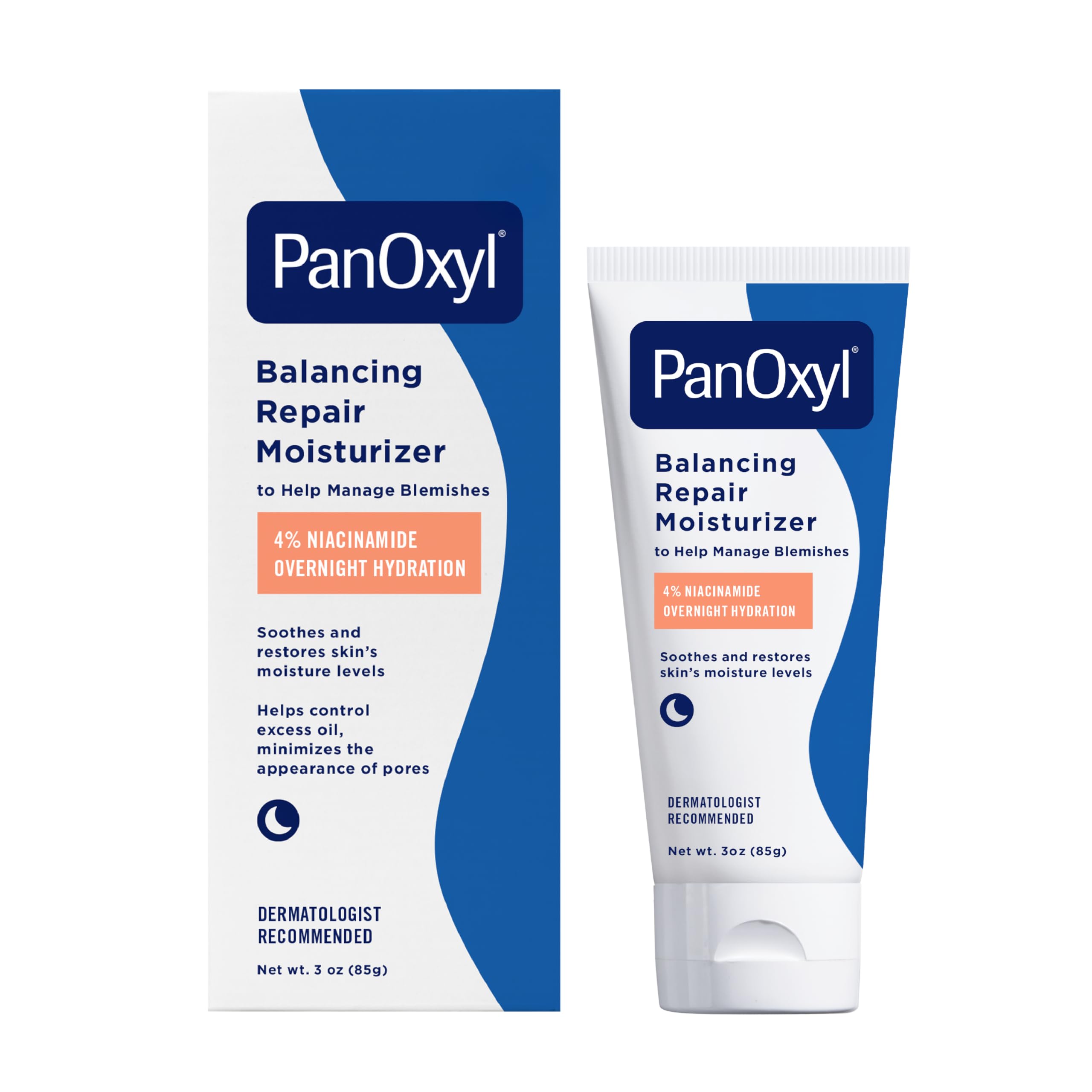 PanOxyl PM Balancing Repair Moisturizer with Niacinamide, Ceramides and Cica, Hydrating Face Moisturizer, Acne Prone Skin and Dry Skin, Non-Comedogenic Night Face Moisturizer, 3 oz