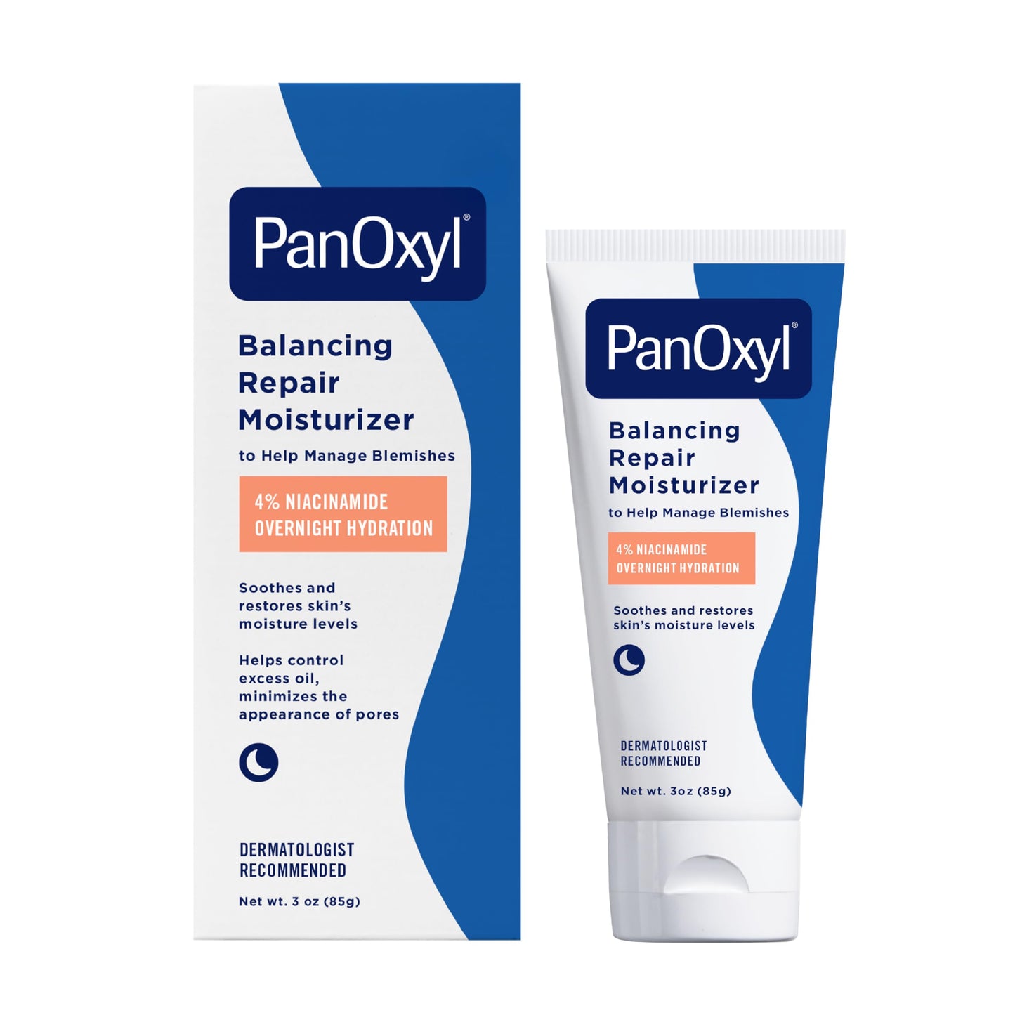 PanOxyl PM Balancing Repair Moisturizer with Niacinamide, Ceramides and Cica, Hydrating Face Moisturizer, Acne Prone Skin and Dry Skin, Non-Comedogenic Night Face Moisturizer, 3 oz