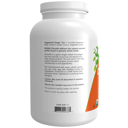 NOW Foods Supplements, Organic Chlorella Powder with naturally occurring Chlorophyll, Beta-Carotene, mixed Carotenoids, Vitamin C, Iron and Protein, 1-Pound