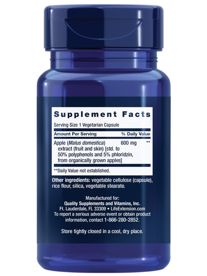 Life Extension AppleWise, Apple polyphenol Extract for Heart, Cellular and Colon Health, Gluten Free, Non-GMO, Vegetarian, 30 Capsules