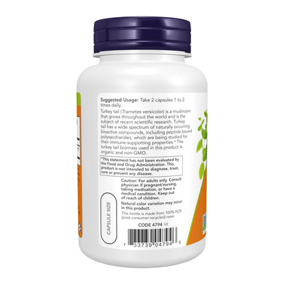 Now Foods Supplements, Turkey Tail 500 mg, Super Mushroom, Made with Organic Turkey Tail Mushroom and Mycelium, 90 Veg Capsules
