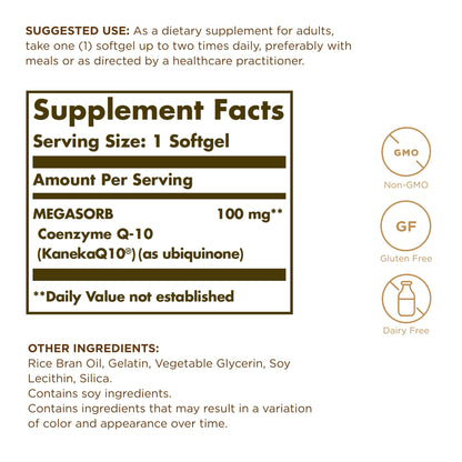 Megasorb CoQ-10 100mg Solgar 30 Softgel