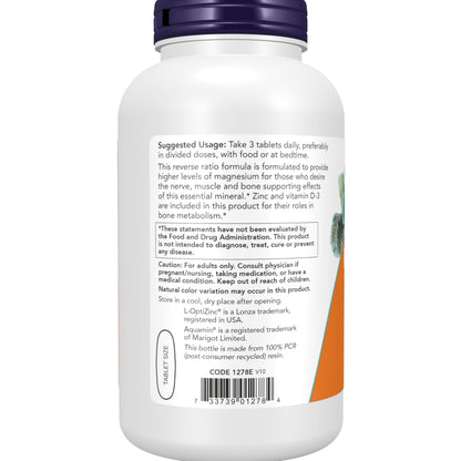 NOW Foods Supplements, Magnesium & Calcium, With Zinc and Vitamin D-3, Nerve and Bone Support*, 250 Tablets