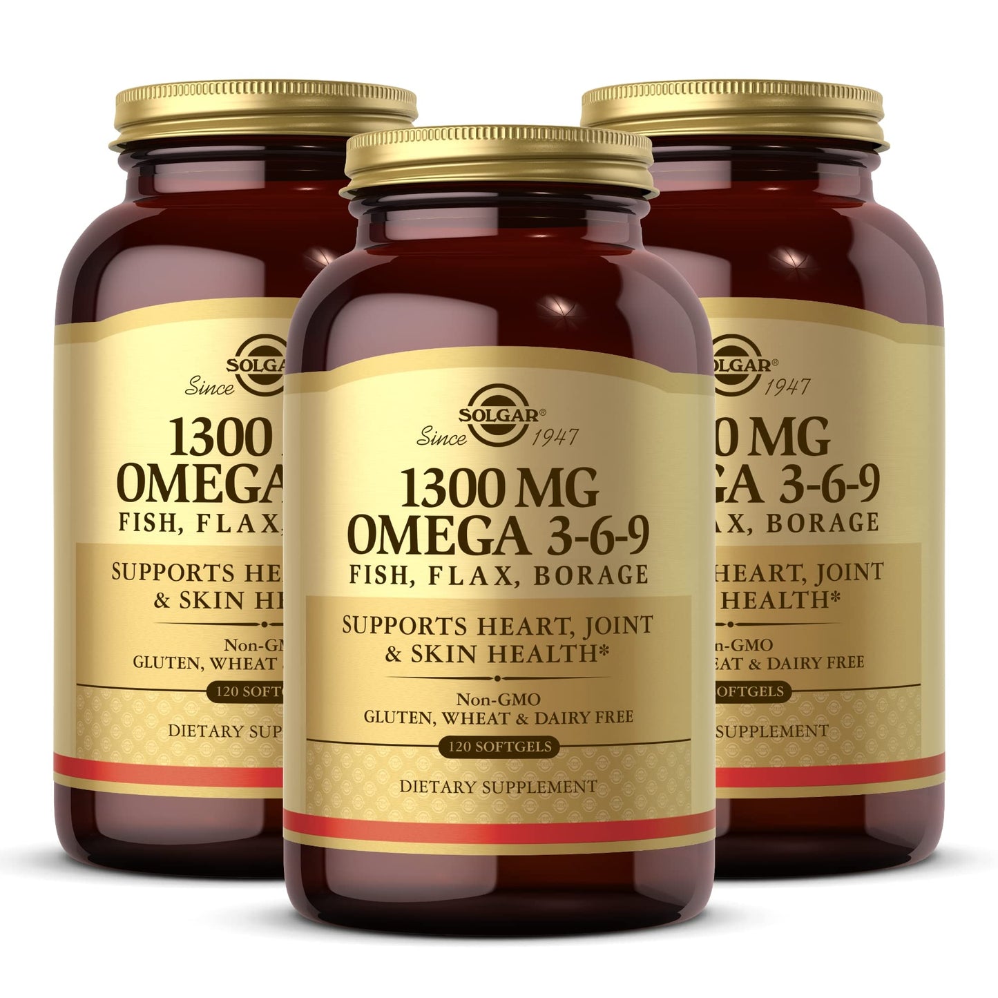 Solgar 1300 mg Omega 3-6-9, 120 Softgels (Pack of 3) - Fish Oil Supplement - Support for Joint & Skin Health - Includes Flaxseed & Borage - Contains EPA & DHA Omega 3 Fatty Acids - 120 Total Servings