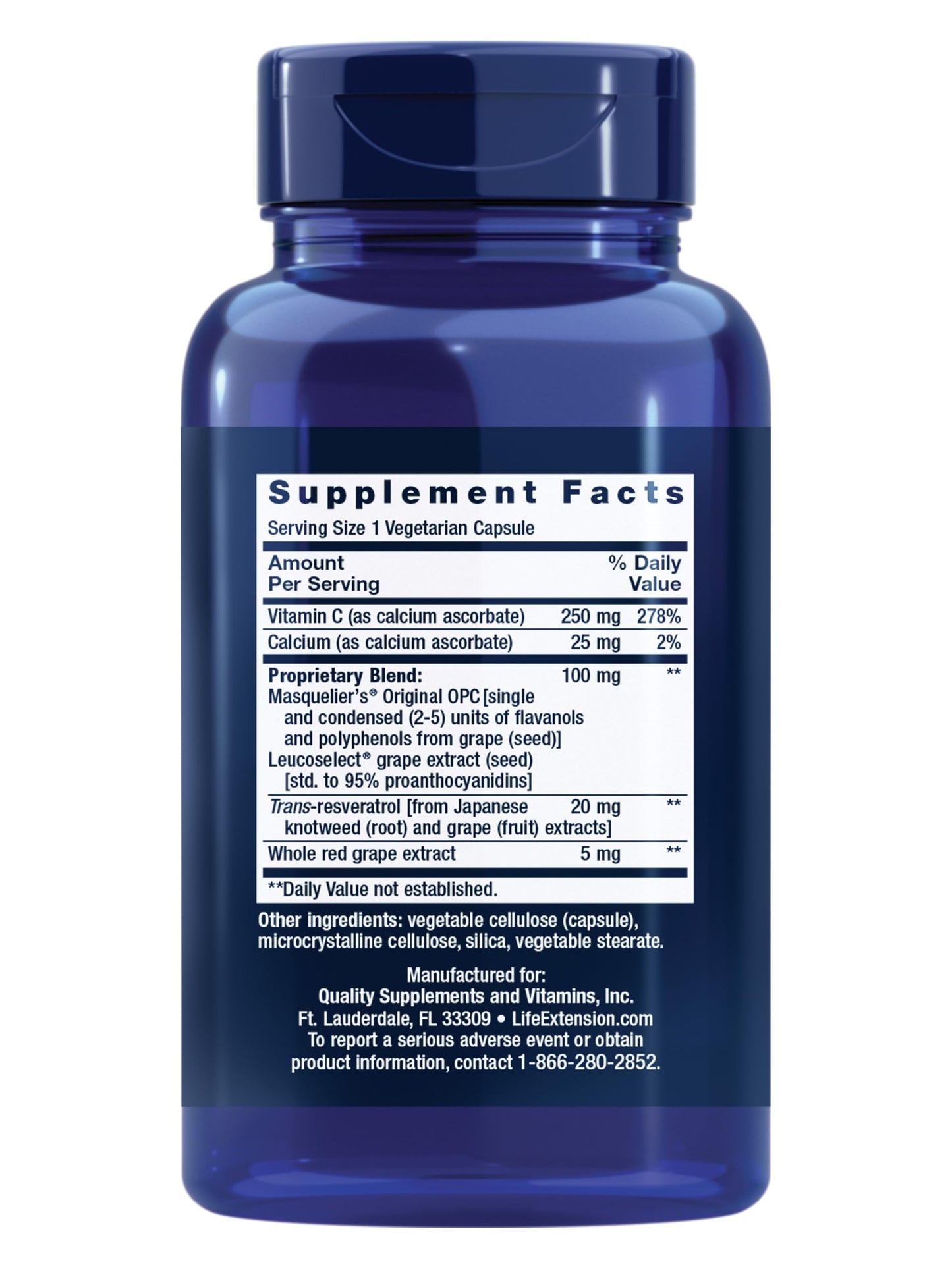 Life Extension Grapeseed Extract, Vitamin C, Calcium, resveratrol, polyphenols, Cardiovascular Health, antioxidant Protection, Gluten-Free, Non-GMO, Vegetarian, 60 Capsules