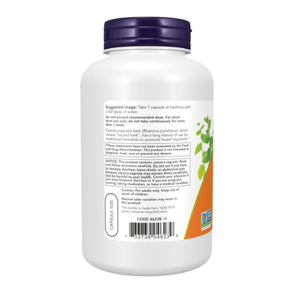 NOW Foods Supplements, Cascara Sagrada (Rhamnus purshiana) 450 mg, Herbal Regularity*, 250 Veg Capsules