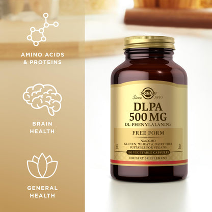 Solgar DLPA 500 mg, 100 Vegetable Capsules - Free Form DL-Phenylalanine