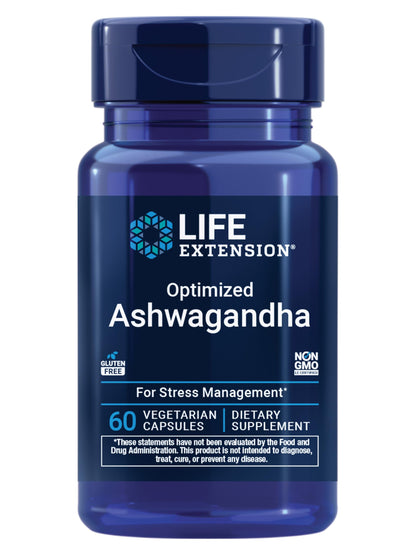 Life Extension Optimized Ashwagandha - Stress Management Supplement for a Healthy Stress Response, Focus, Memory, Stress Relief - Vegetarian, Gluten-Free, Non-GMO, 60 Capsules