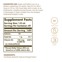 Solgar Liquid Vitamin D3 125 mcg (5,000 IU) - 2 fl oz - Delicious, Natural Orange Flavor - Helps Maintain Healthy Bones & Teeth - Immune System Support - Gluten Free, Dairy Free, Kosher - 59 Servings