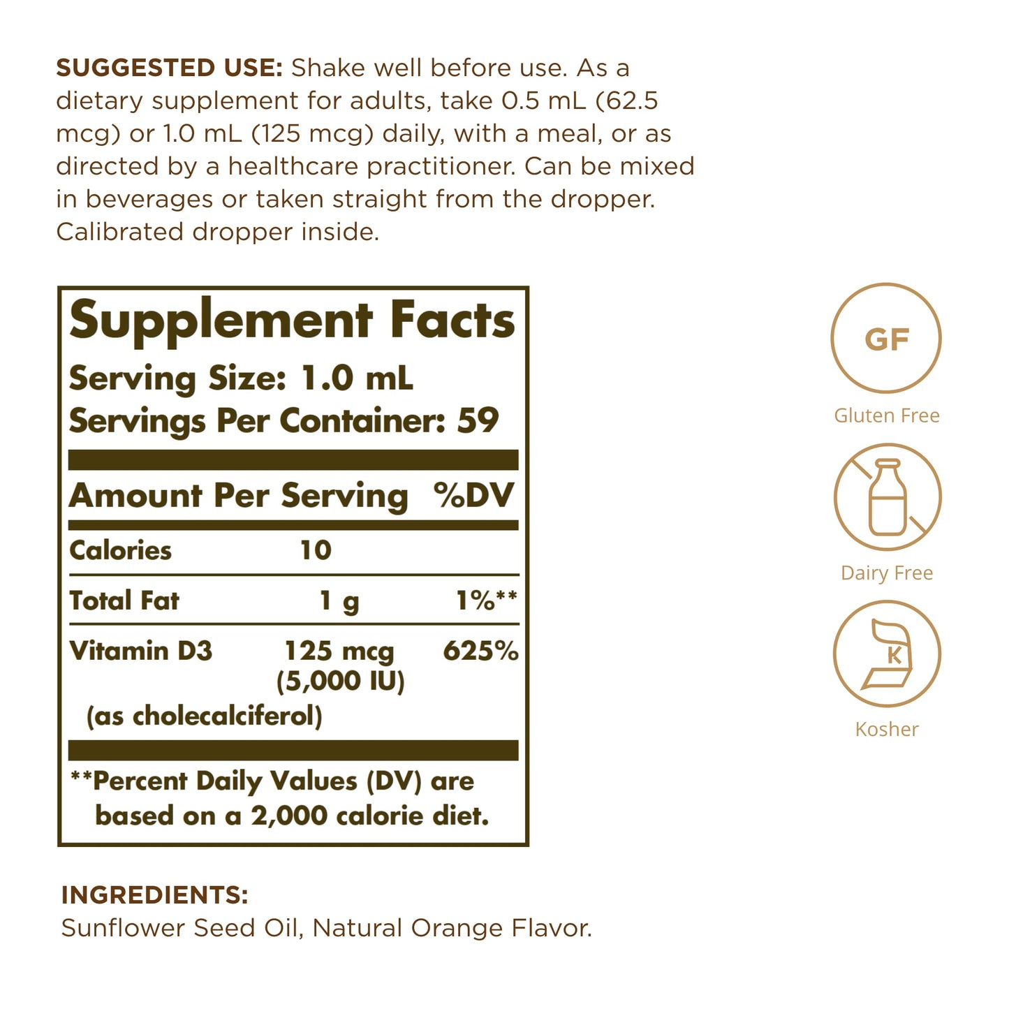 Solgar Liquid Vitamin D3 125 mcg (5,000 IU) - 2 fl oz, Pack of 2 - Natural Orange Flavor - Helps Maintain Healthy Bones & Teeth - Immune System Support - Gluten & Dairy Free - 118 Total Servings