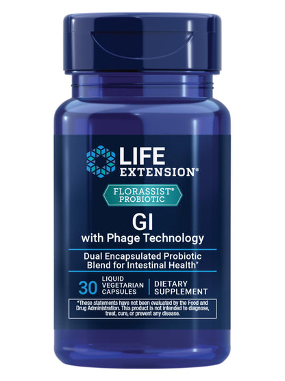 Life Extension FLORASSIST® Probiotic GI with Phage Technology, Digestive Health Supplement, microbiome Balance, Gut Health, Gluten Free, Vegetarian, 30 Capsules