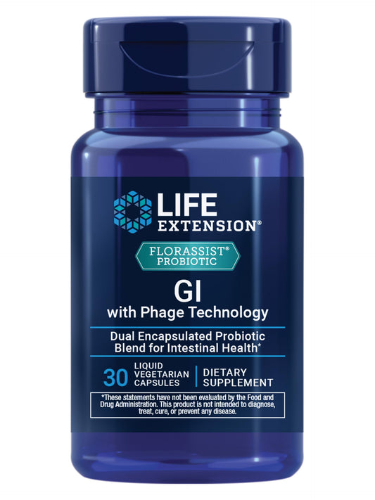 Life Extension FLORASSIST® Probiotic GI with Phage Technology, Digestive Health Supplement, microbiome Balance, Gut Health, Gluten Free, Vegetarian, 30 Capsules