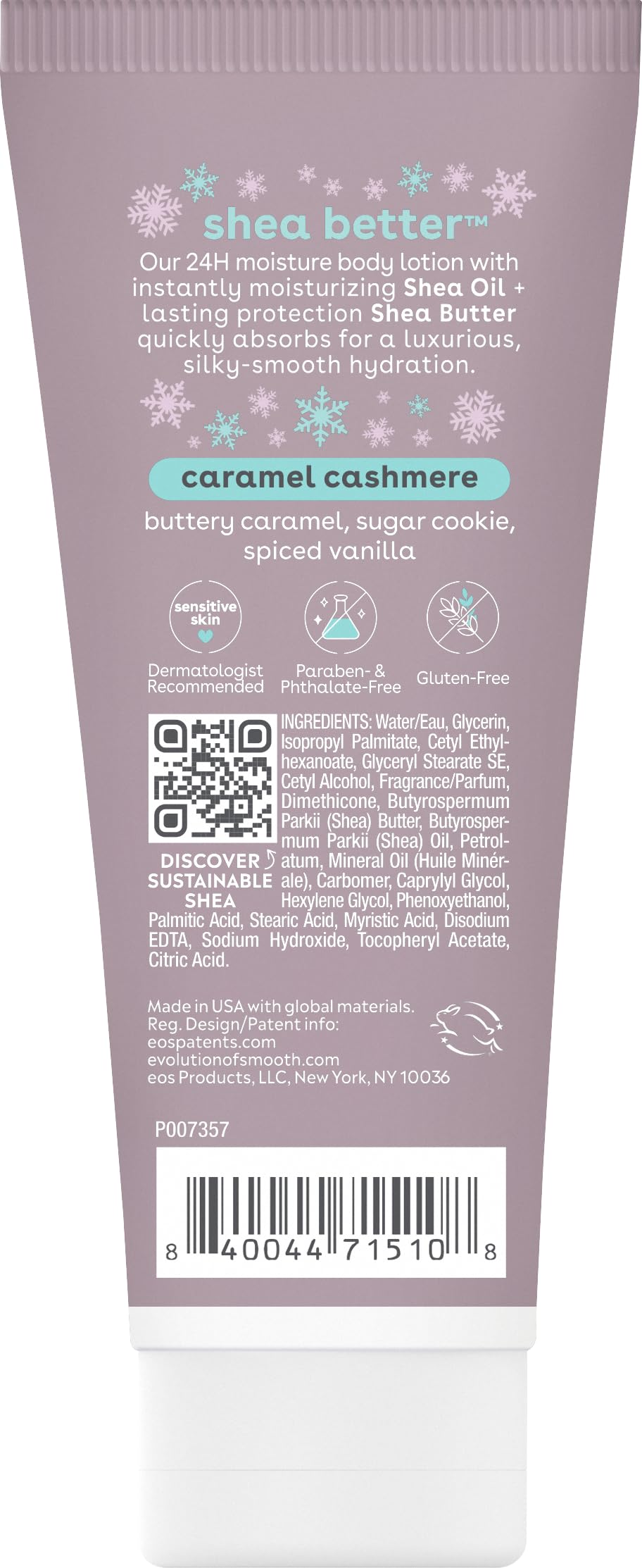 eos Shea Better Travel Size Body Lotion, Caramel Cashmere, Holiday, Limited Edition Skin Care, 24-Hour Moisture, Body Lotion for Women, travel size toiletries, Vegan, 2.5 fl oz