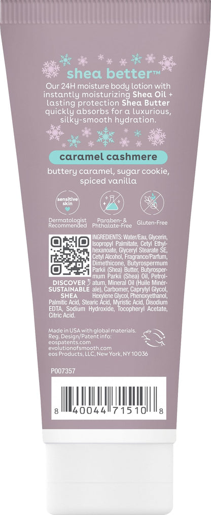 eos Shea Better Travel Size Body Lotion, Caramel Cashmere, Holiday, Limited Edition Skin Care, 24-Hour Moisture, Body Lotion for Women, travel size toiletries, Vegan, 2.5 fl oz