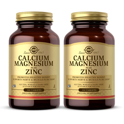 Solgar Calcium Magnesium Plus Zinc, 100 Tablets (Pack of 2) - Promotes Healthy Bones and Teeth - Supports Nerve & Muscle Function - Non-GMO, Vegan, Gluten Free, Dairy Free, Kosher - 66 Total Servings