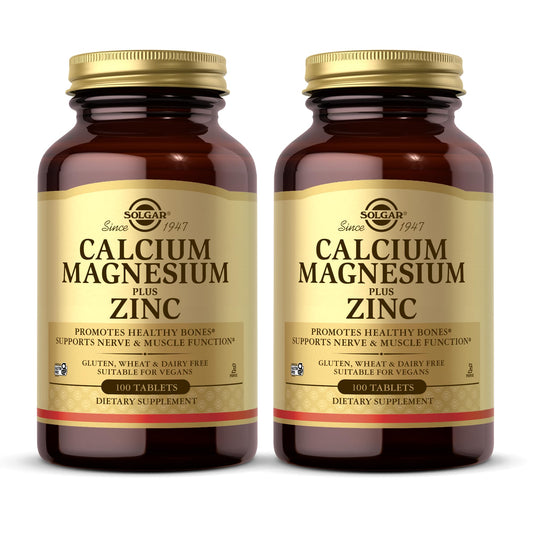 Solgar Calcium Magnesium Plus Zinc, 100 Tablets (Pack of 2) - Promotes Healthy Bones and Teeth - Supports Nerve & Muscle Function - Non-GMO, Vegan, Gluten Free, Dairy Free, Kosher - 66 Total Servings