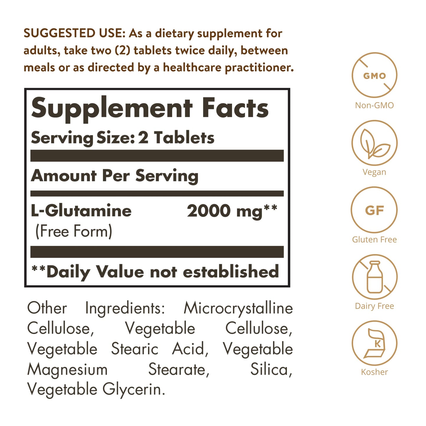 Solgar L-Glutamine 1000 mg, 60 Tablets - Natural Muscle Food - 30 Servings