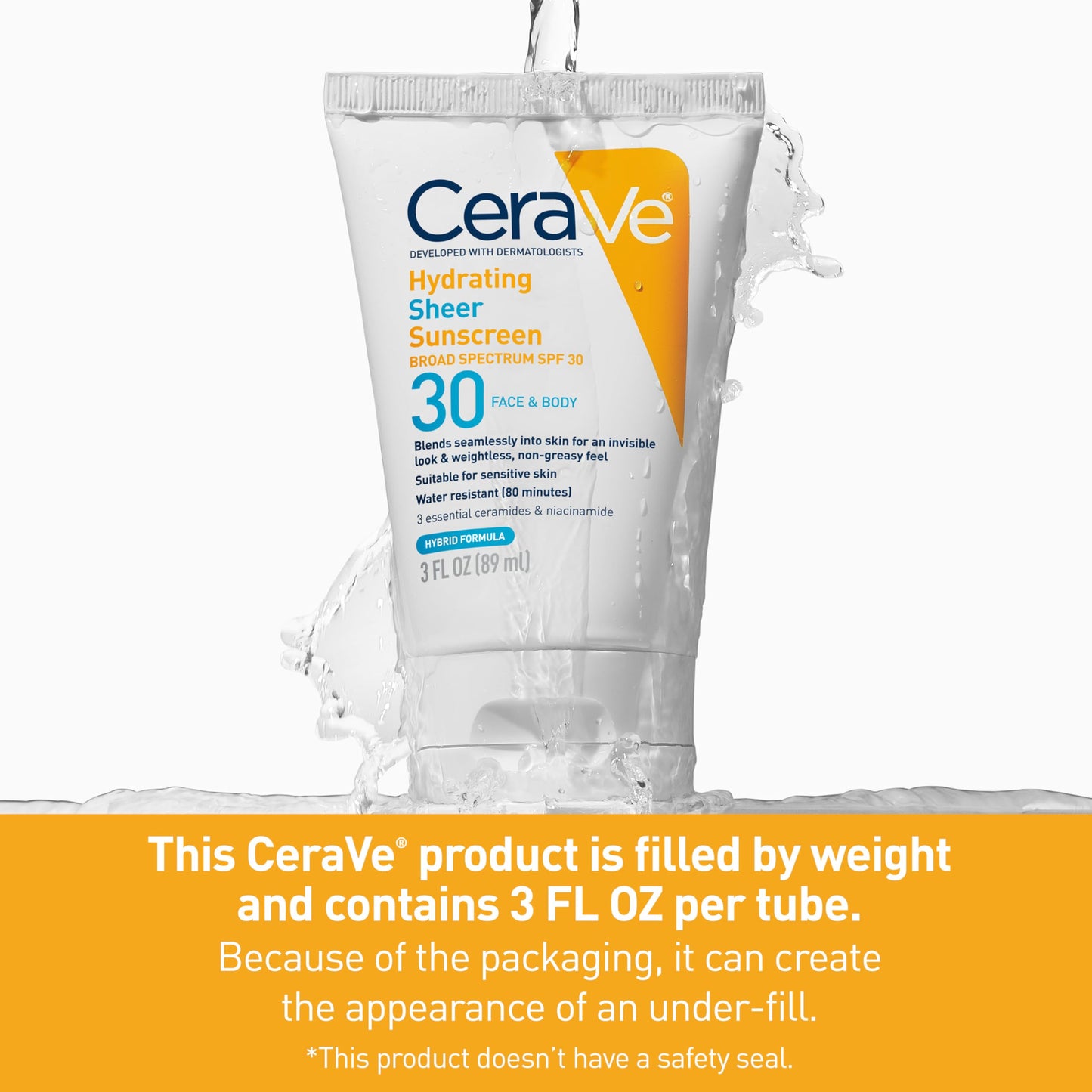 CeraVe Hydrating Sheer Sunscreen SPF 30 with Hyaluronic Acid, 3oz