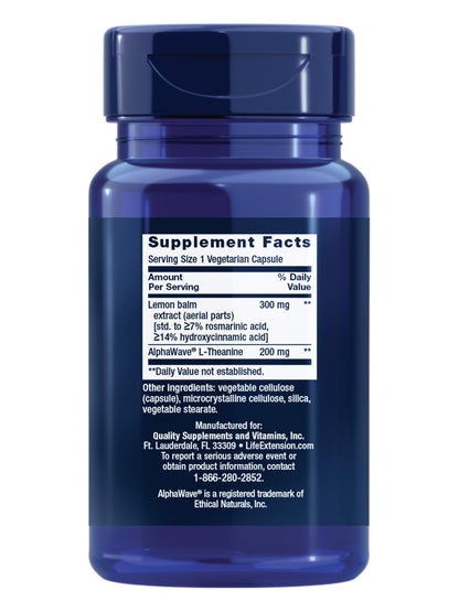 Life Extension Enhanced Stress Relief, Lemon Balm Extract, L-theanine, decompress with This Supplement for Stress, Gluten-Free, Non-GMO, Vegetarian, 30 Capsules