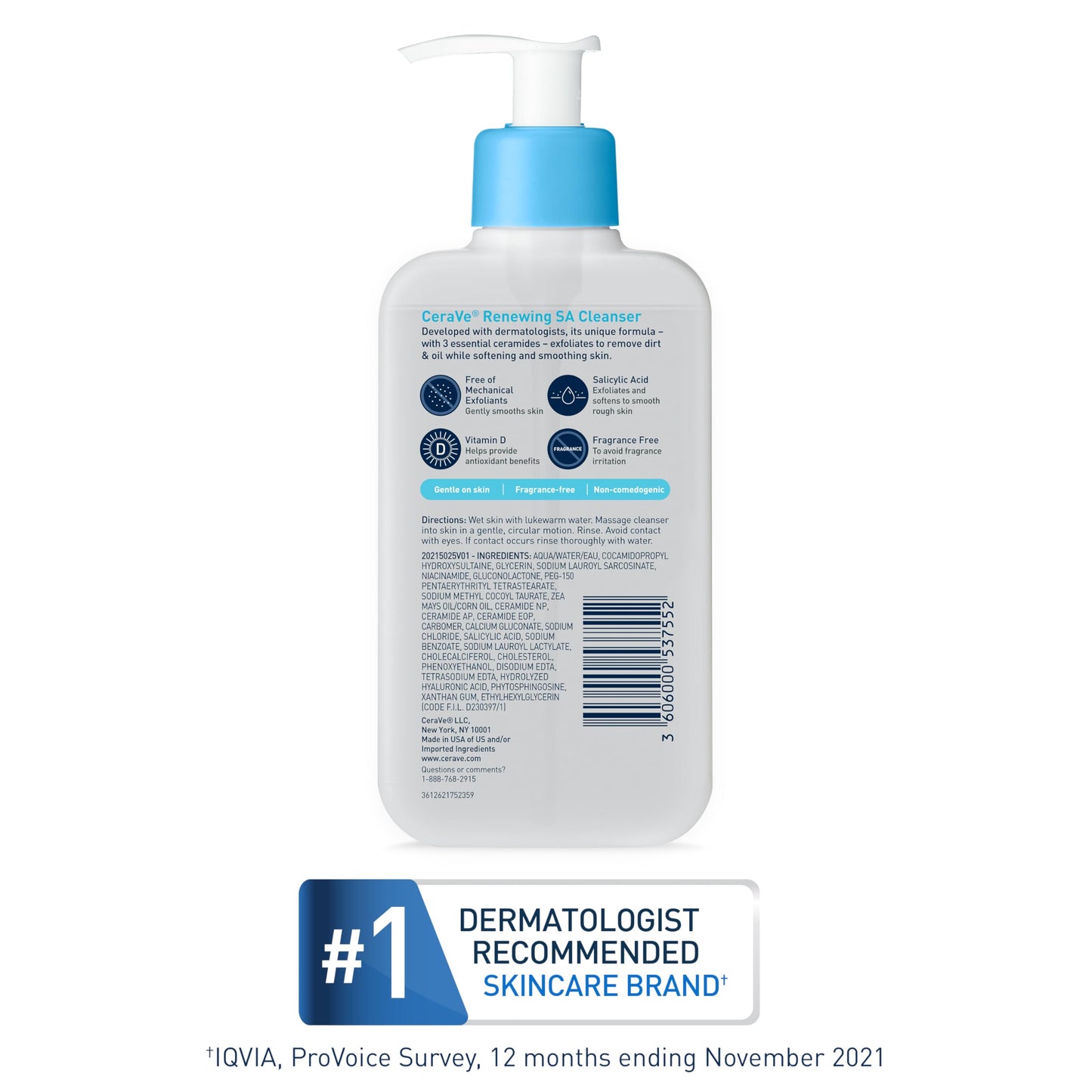 CeraVe Renewing Salicylic Acid Cleanser, BHA Exfoliating Face Wash, 8oz